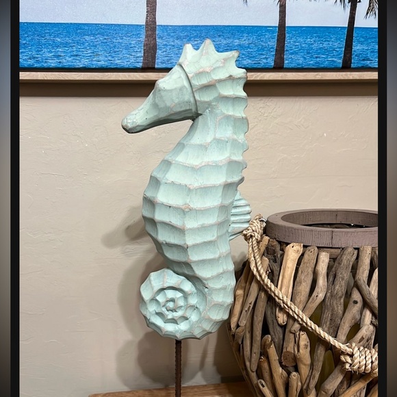Aqua Wooden Seahorse Decor with Sturdy Base 20” tall - Picture 2 of 9